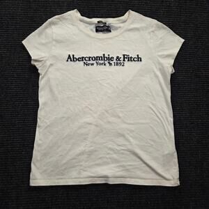 A&F 100% Cottom White Navy-Blue T Shirt